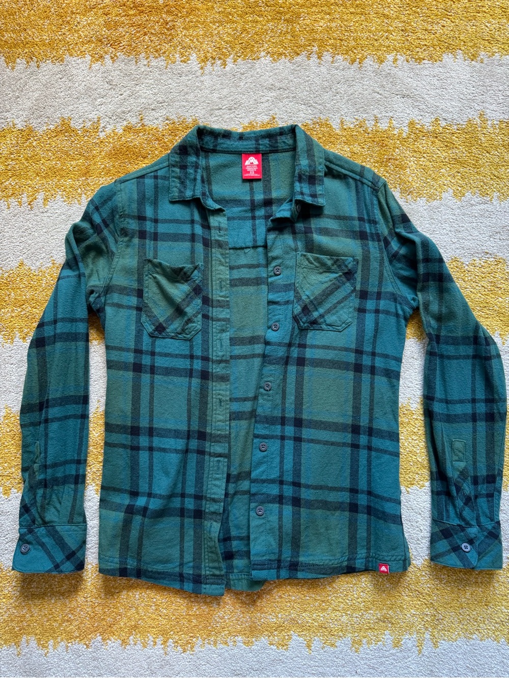 Eastern Mountain Sports Teal Green Plaid Button-Down Shirt Blouse 100% cotton